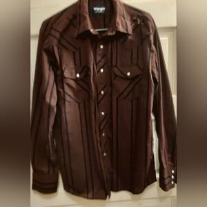 Wrangler Western Shirt Pearl Snap Button Up Sz M Cowboy Grudge